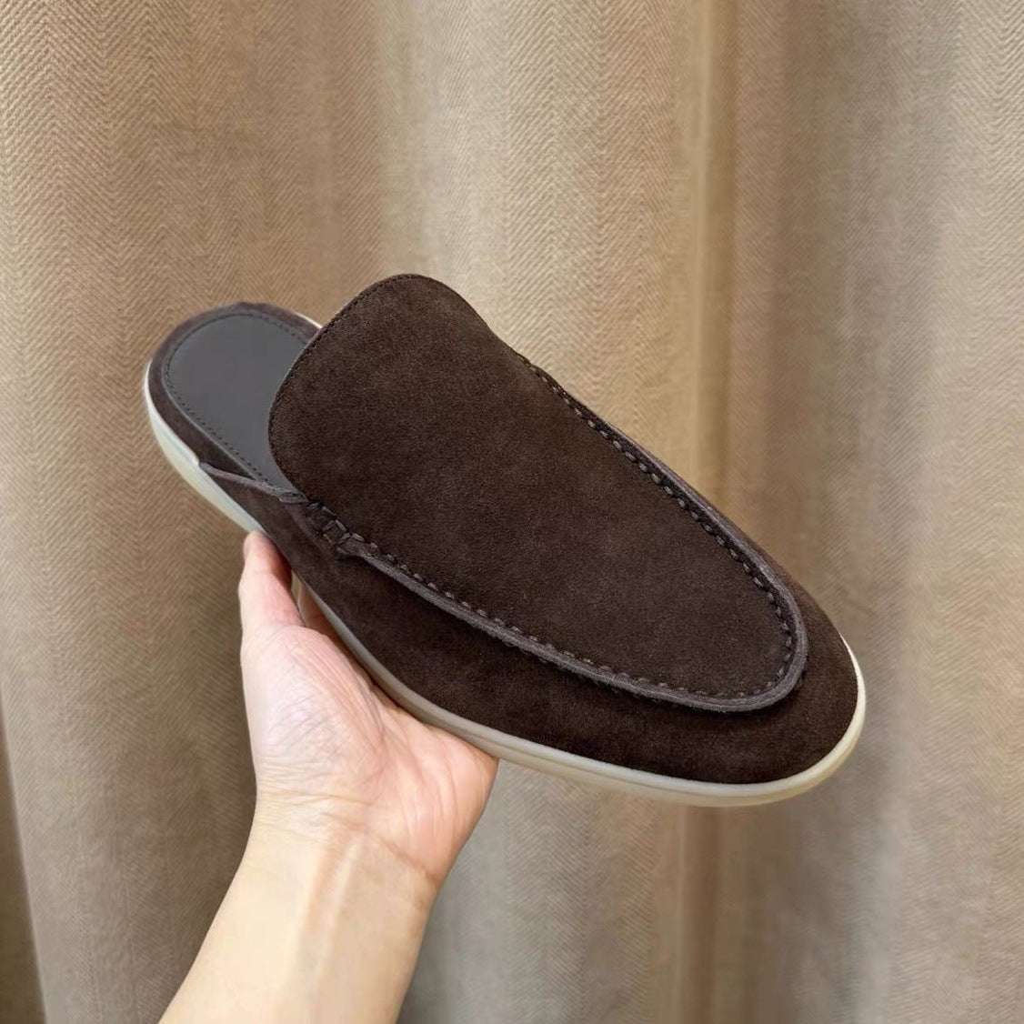 Mens Genuine Leather Slip-On Slippers