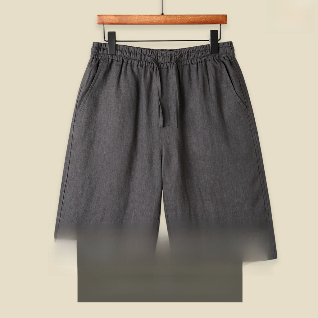 Mens Pure Linen Shorts Drawstring Casual Summer Shorts Breathable Lightweight