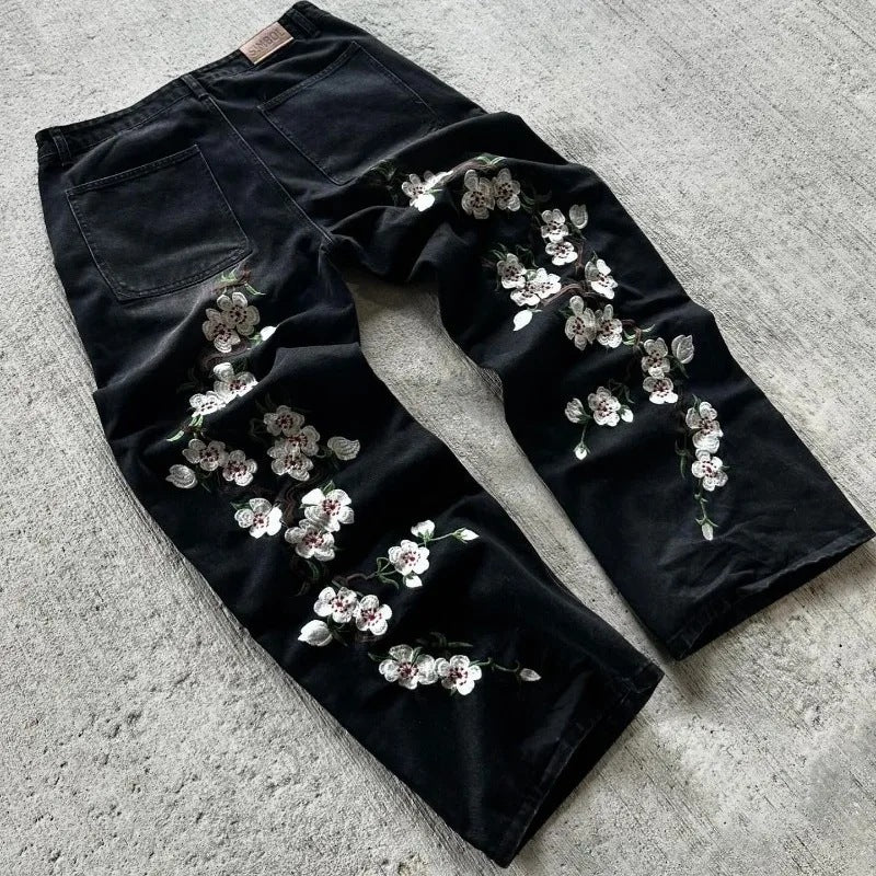 Vintage Embroidery Denim Pants