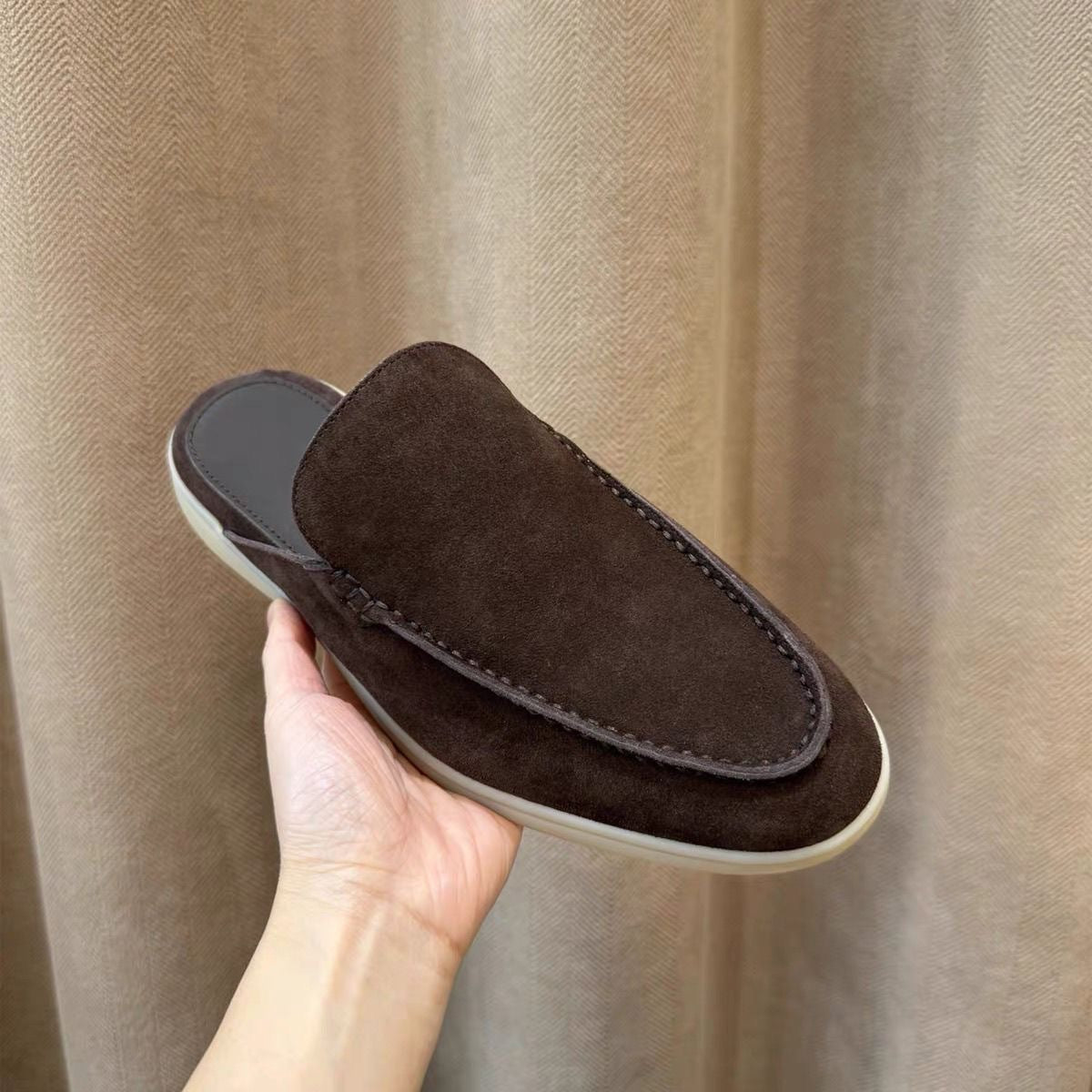 Mens Genuine Leather Slip-On Slippers