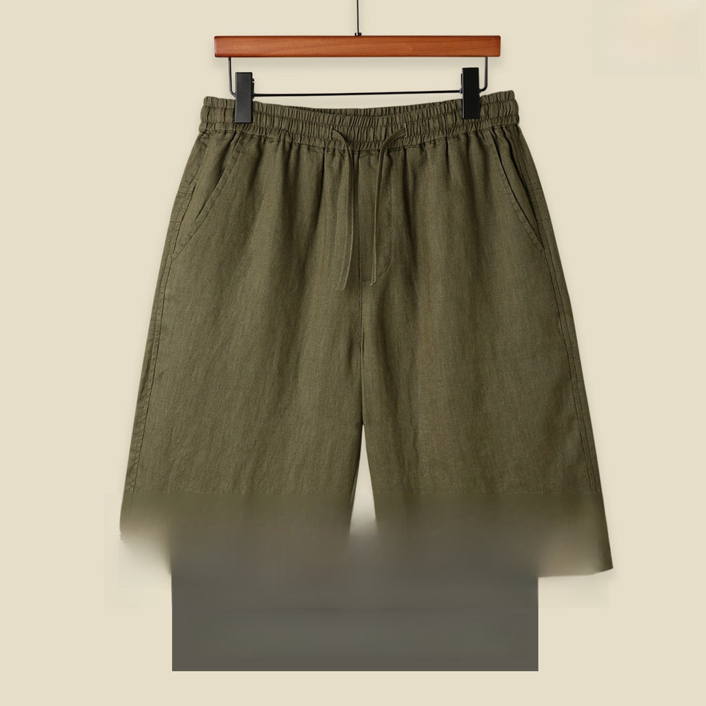 Mens Pure Linen Shorts Drawstring Casual Summer Shorts Breathable Lightweight