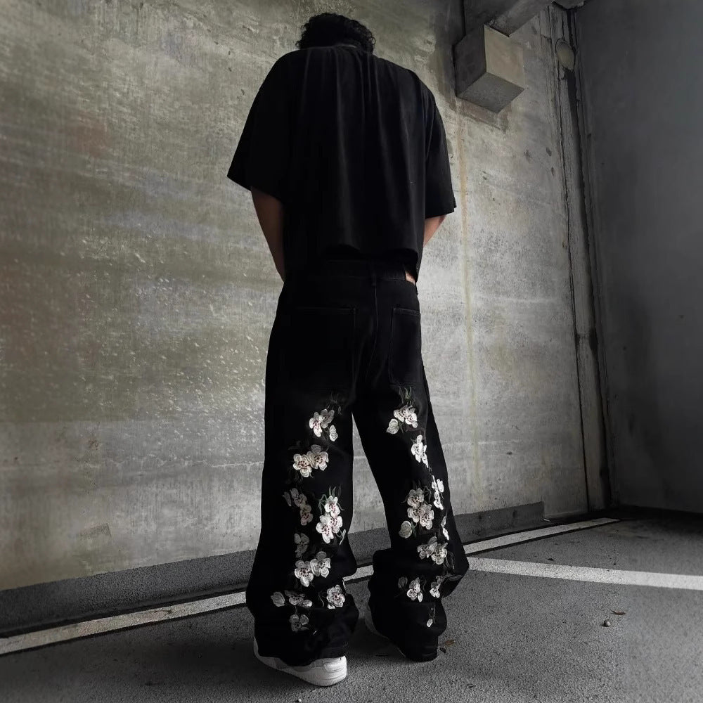 Vintage Embroidery Denim Pants