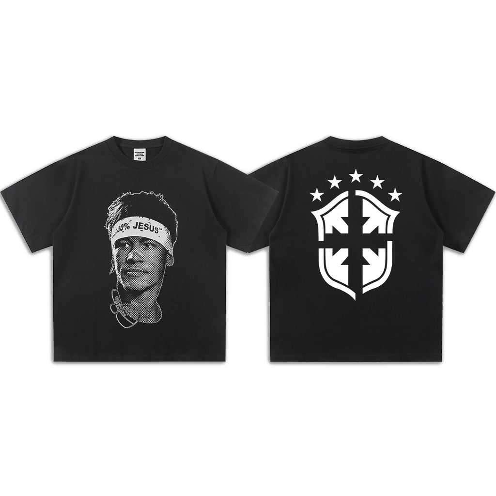 Vintage Football Print Cotton T-Shirt