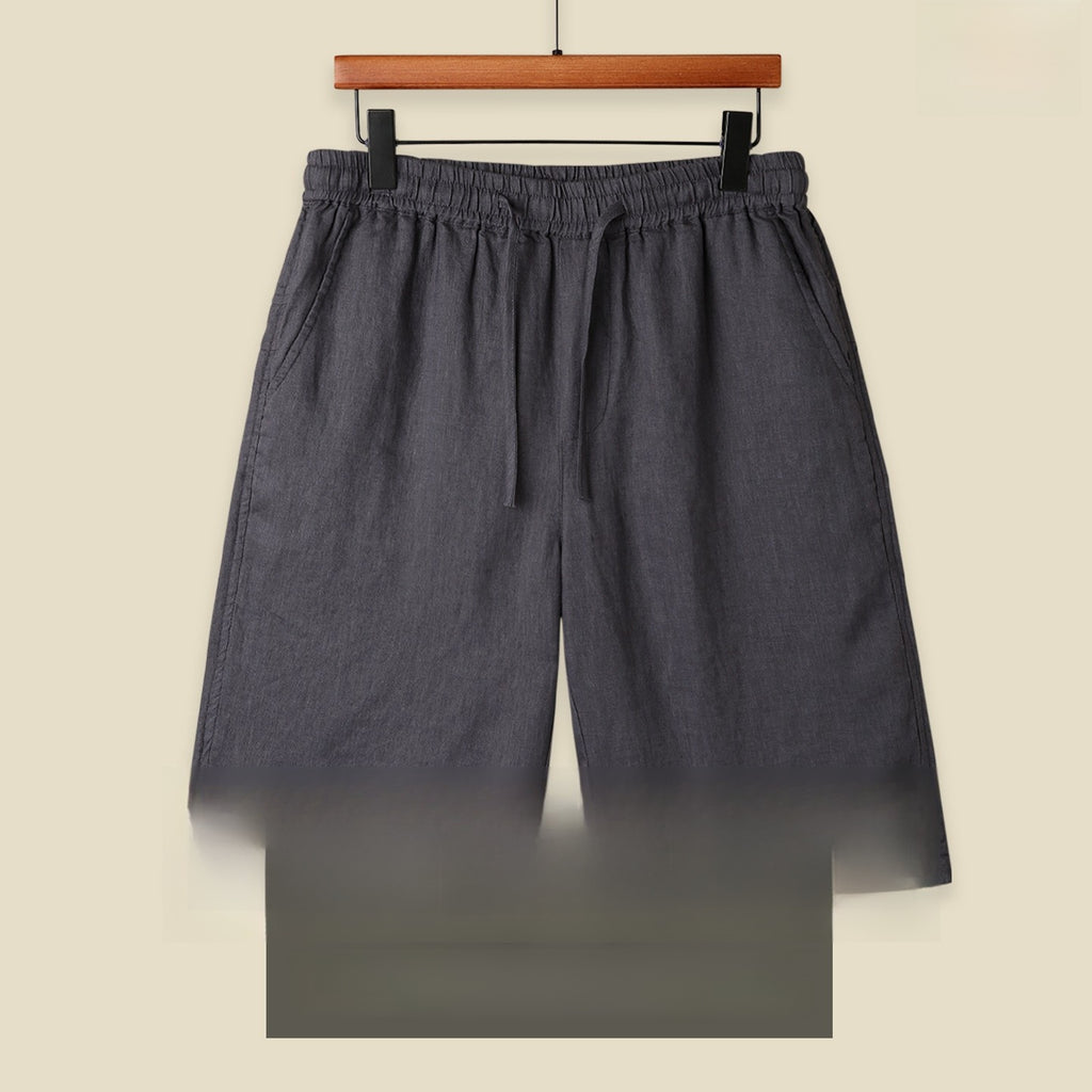 Mens Pure Linen Shorts Drawstring Casual Summer Shorts Breathable Lightweight