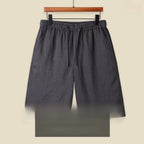 Mens Pure Linen Shorts Drawstring Casual Summer Shorts Breathable Lightweight