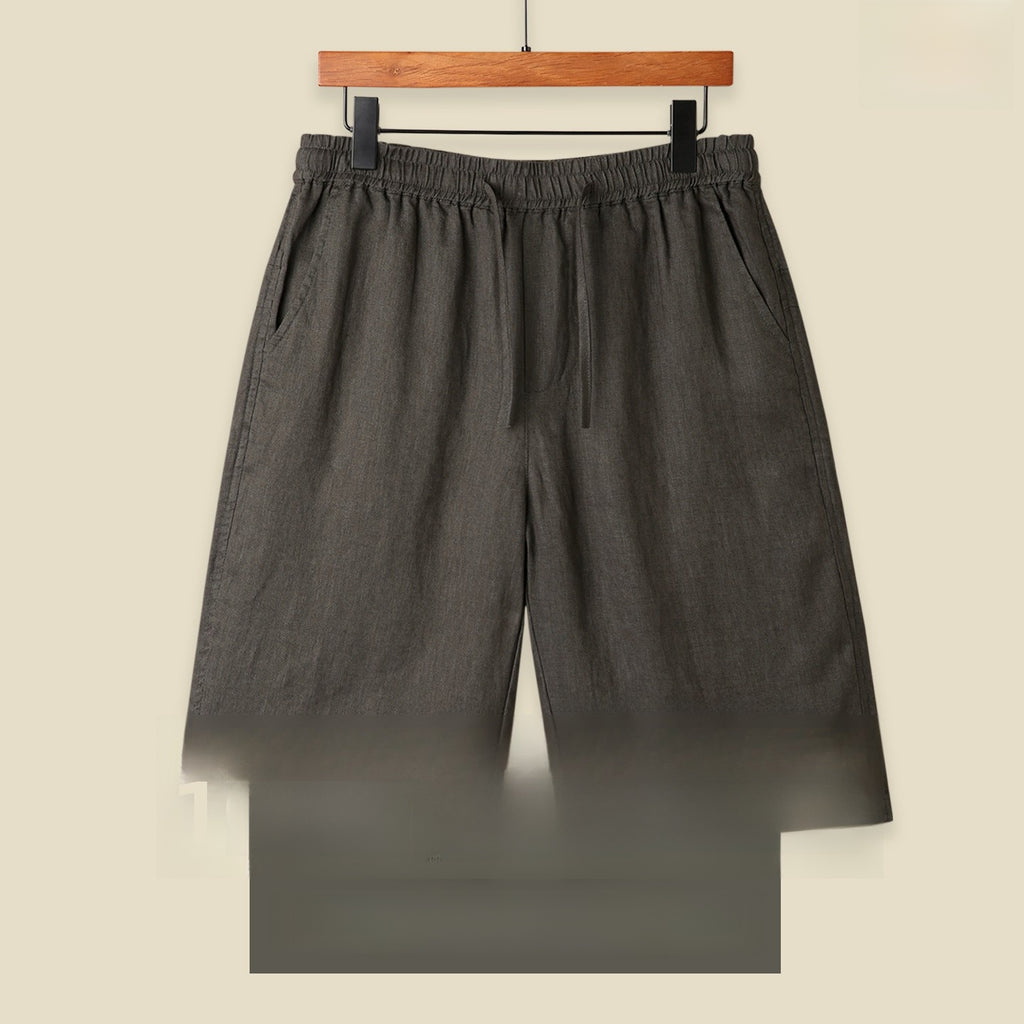 Mens Pure Linen Shorts Drawstring Casual Summer Shorts Breathable Lightweight