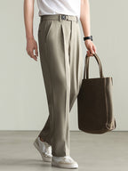 Adjustable Leather Buckle Casual Pants