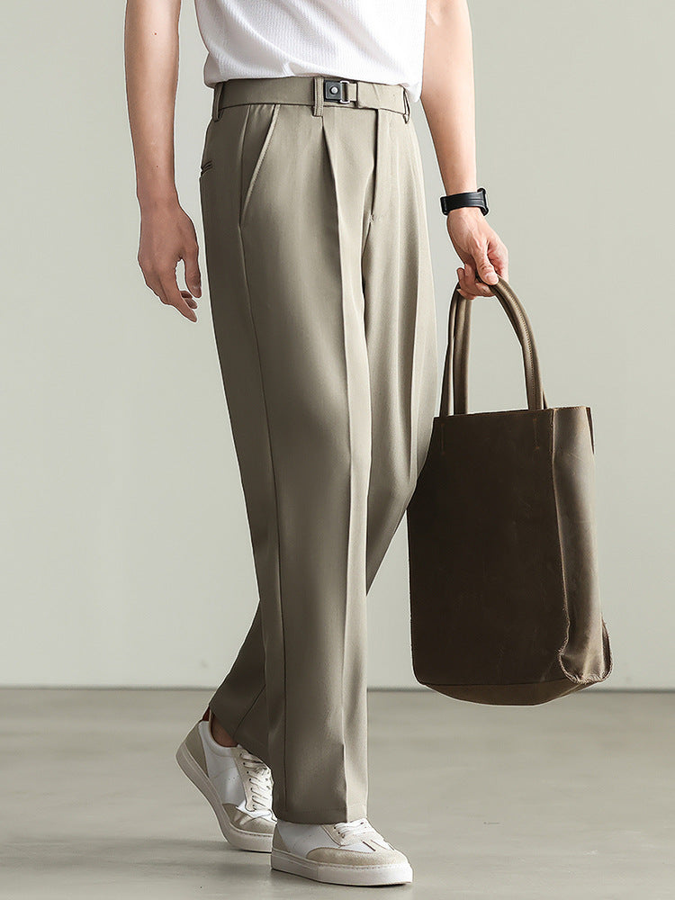 Adjustable Leather Buckle Casual Pants