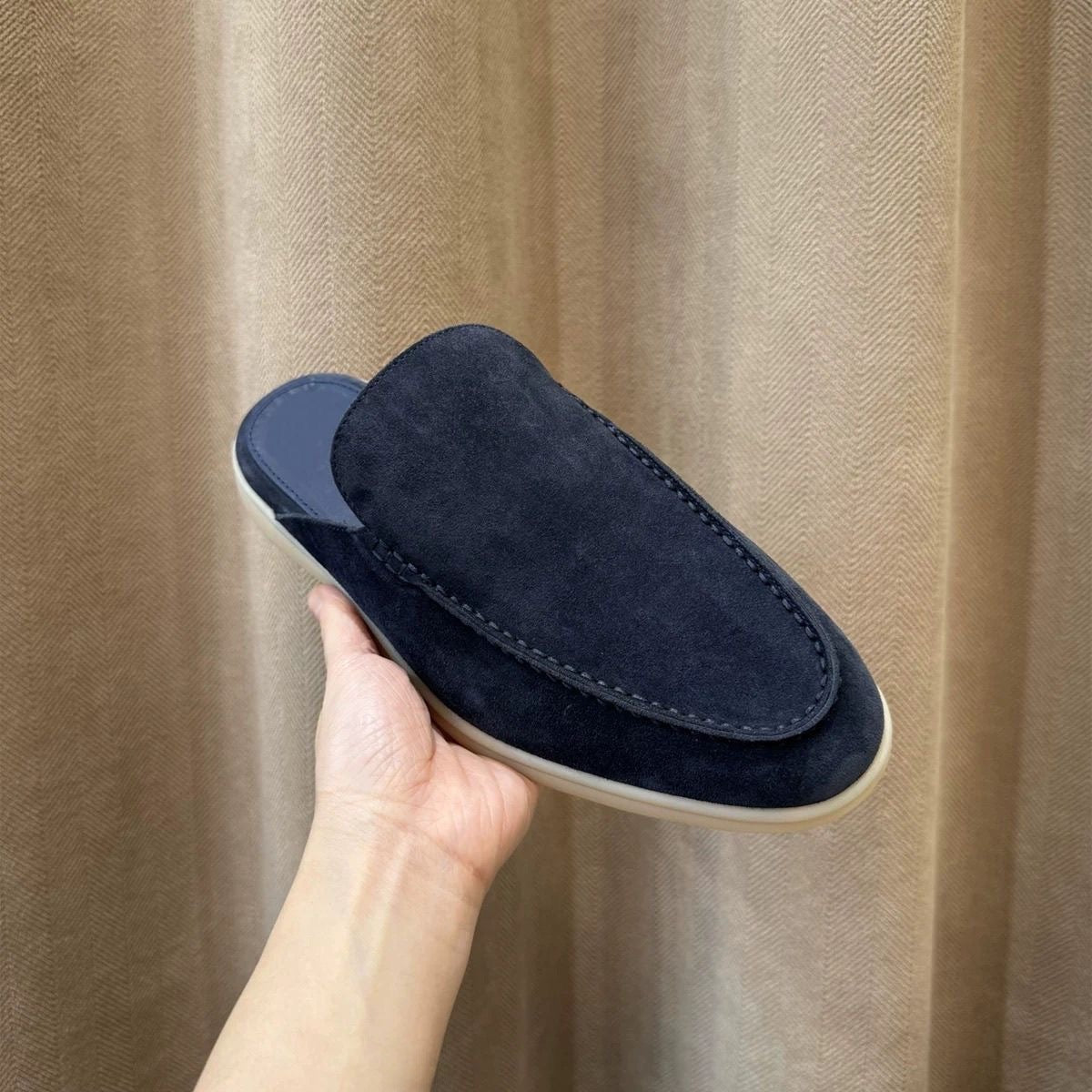 Mens Genuine Leather Slip-On Slippers