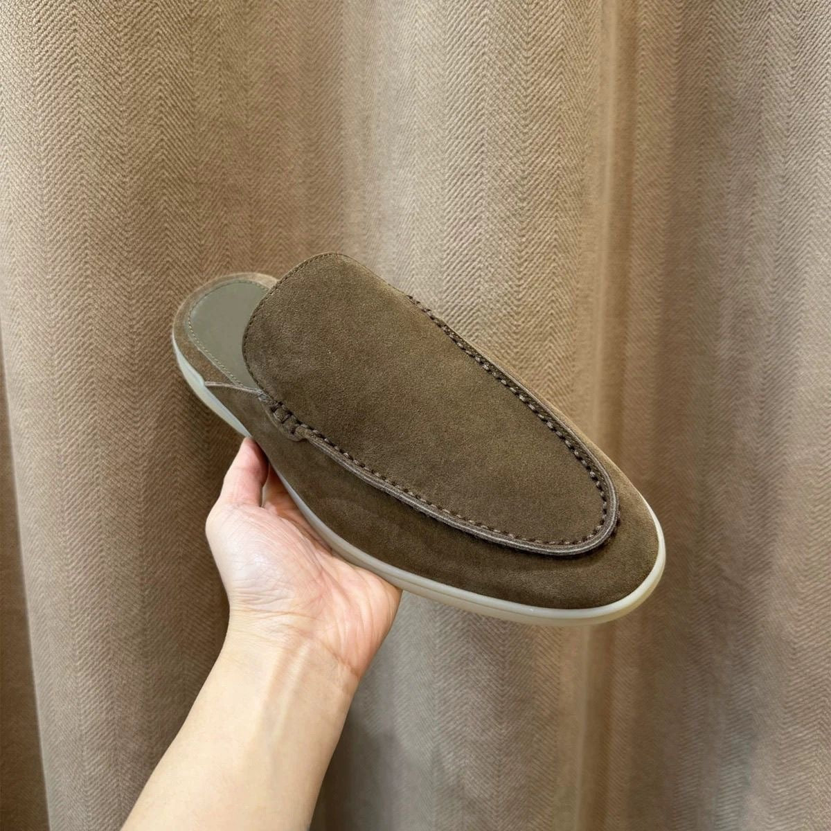 Mens Genuine Leather Slip-On Slippers