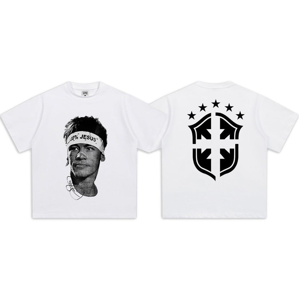 Vintage Football Print Cotton T-Shirt
