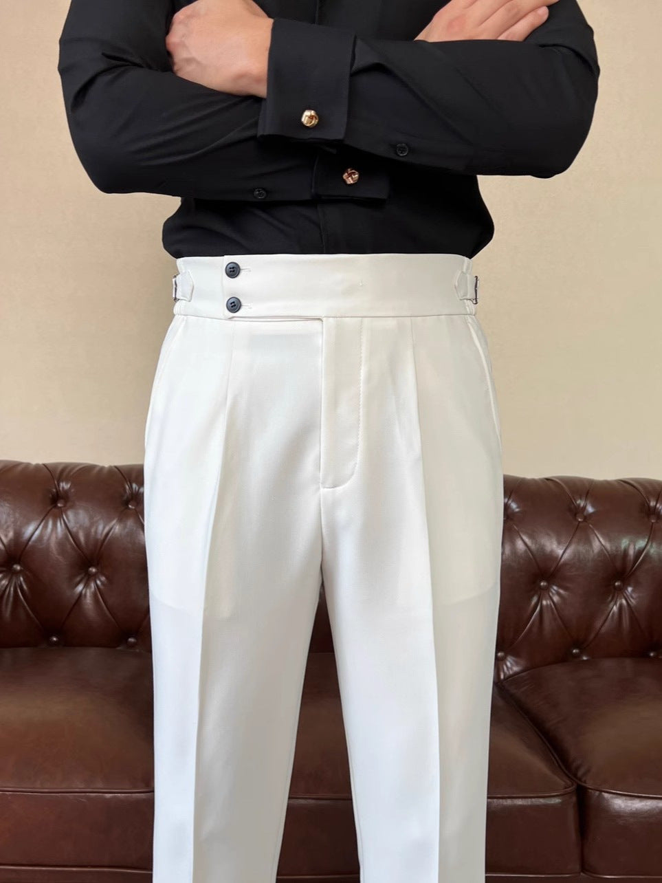High Waist Draped Nine-Point Trousers