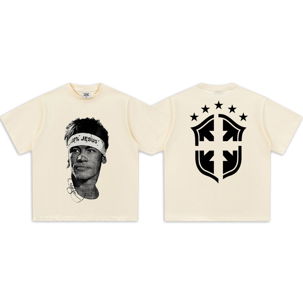 Vintage Football Print Cotton T-Shirt